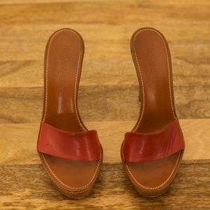 YSL Red Leather Sandals w Heel